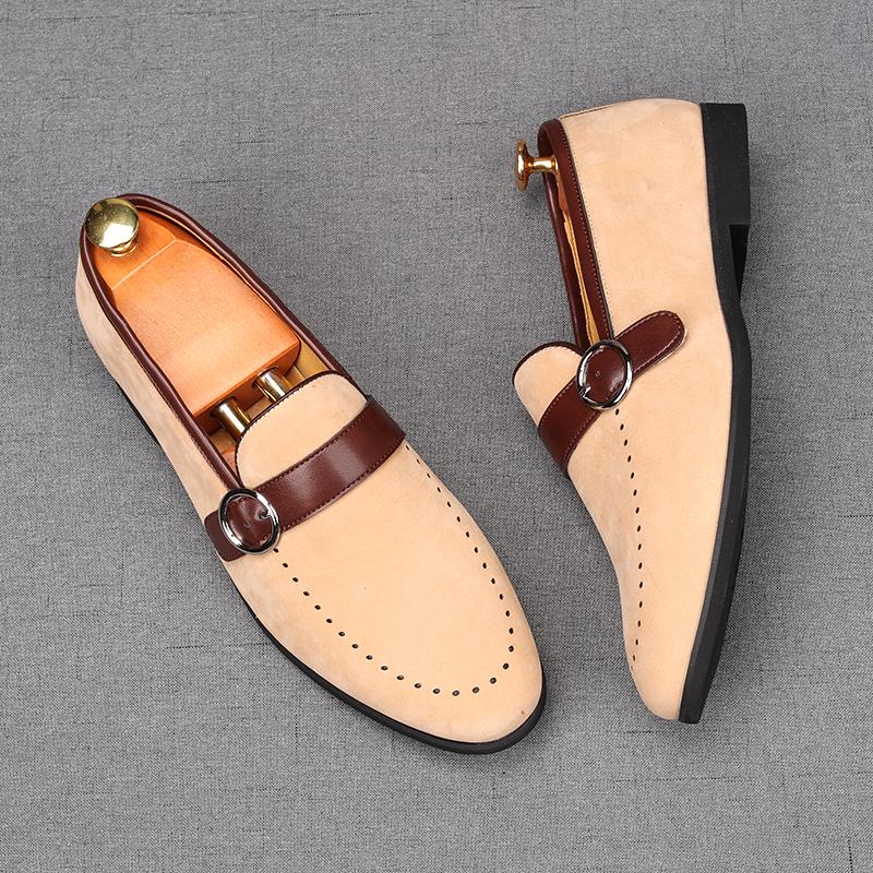 Fashion Fashion New Men Suede Leather Wedding Dress Shoes Male Casual Flats Monk Strap Loafers Homecoming Prom Zapatillas Hombre