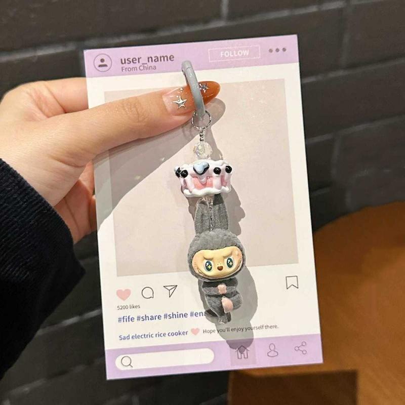 Cute Labubu Phone Chain Kawaii Anime Cartoon Keychain Backpack Pendant Gift