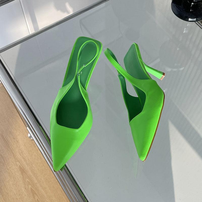 

Модне жіноче взуття сліпони Елегантні жіночі босоніжки на підборах Модне взуття з гострим носком Жіночі босоніжки на високих підборах Взуття-човники Великий розмір 43 42 зелений