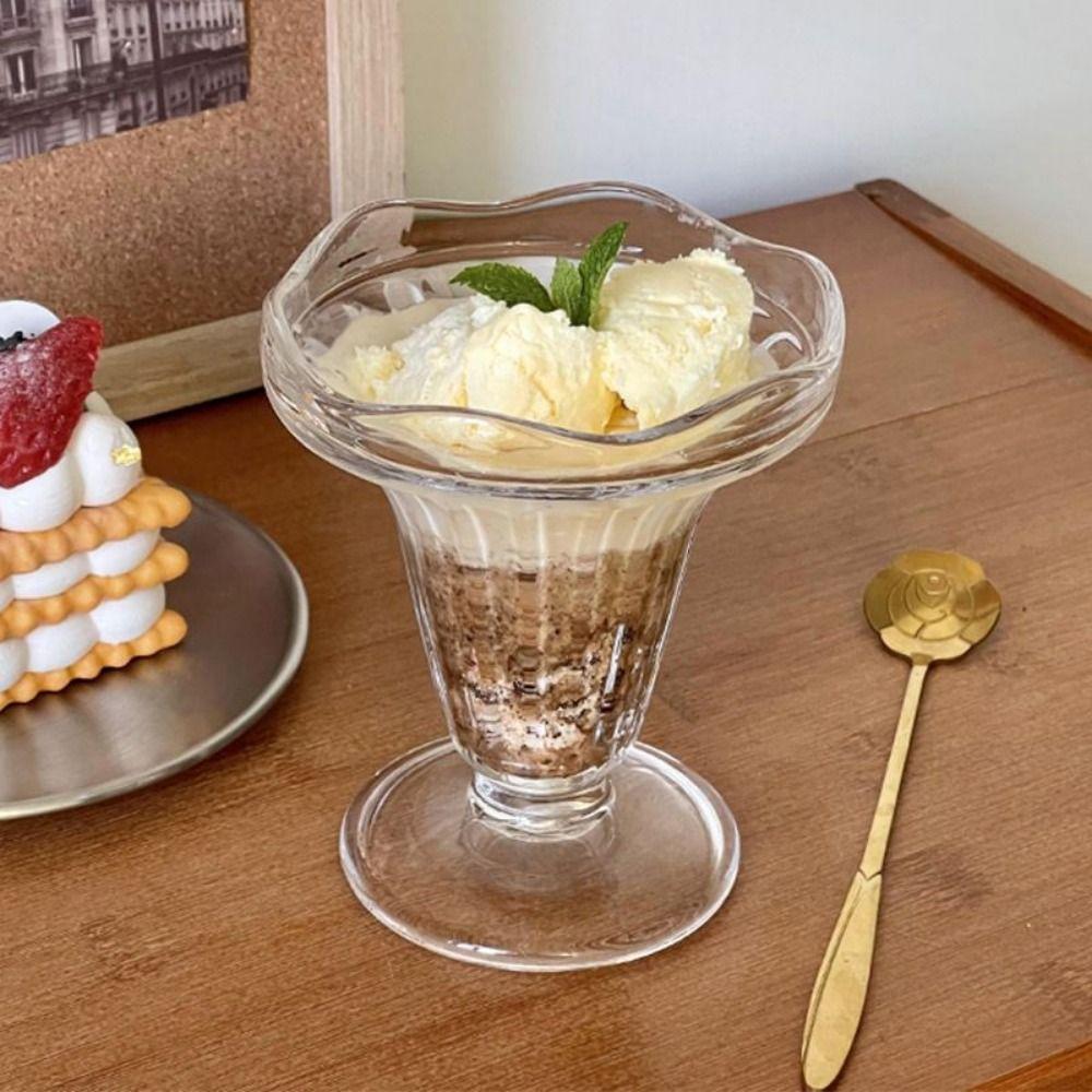 Elegant Glass Pudding Cups Transparent Glass Goblet Creative Ice Cream Cup  Dessert