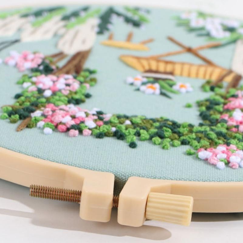 1Pc Quiet Time Home Living Green Plant Coffee Table DIY Embroidery Needlework Bamboo Embroidery Frame English Kit