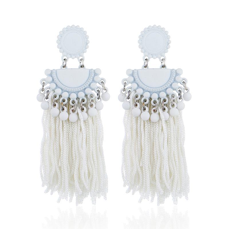 European Style Exotic Long Tassel Earrings with White Rice Beads