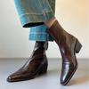 French Retro Thin Boots High Heel Thin Thick Heel Short Boots Women's Leather Rear Zipper Elastic Boots Genuine Leather Chelsea Boots