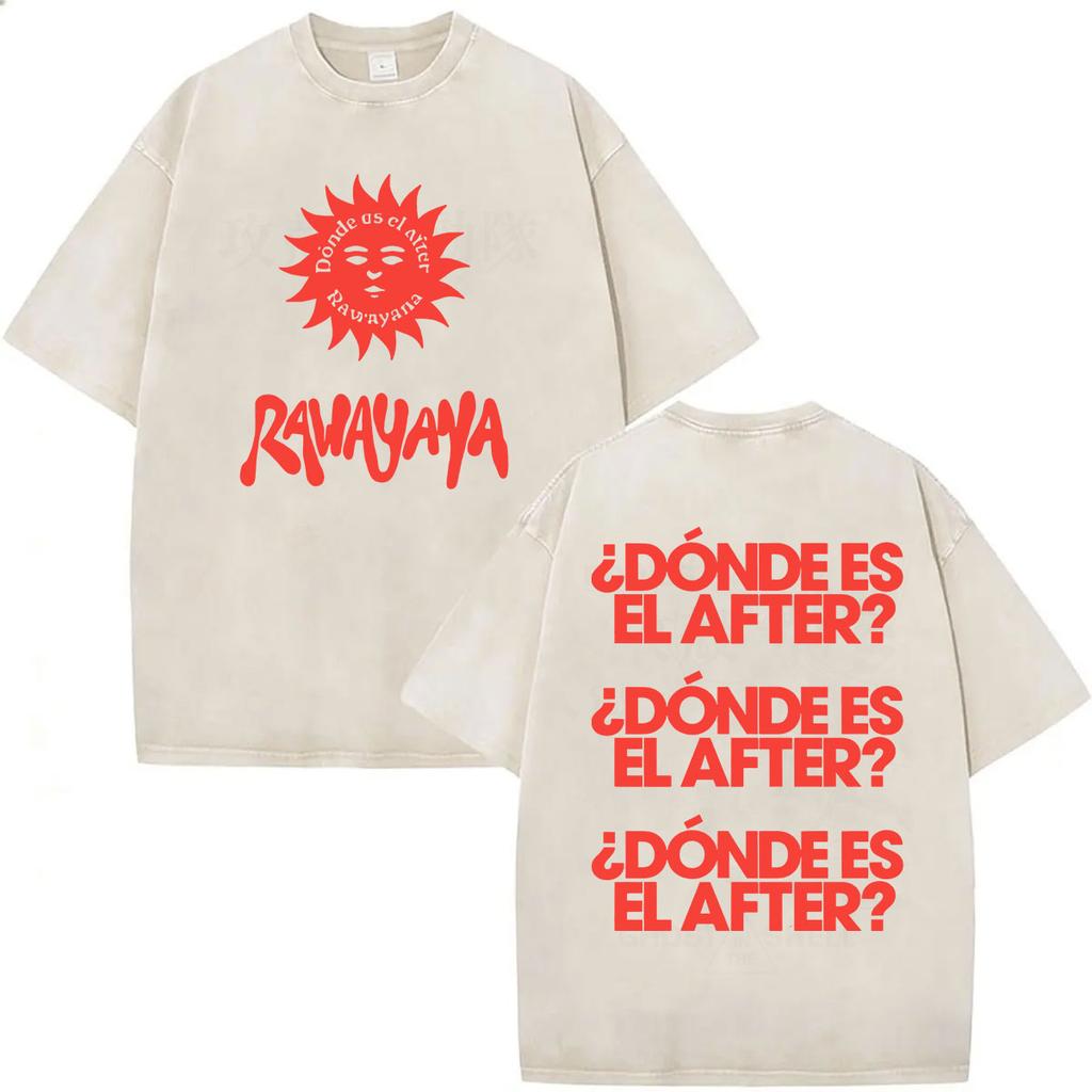 Vintage Washed Rawayana Donde Es El After Album  Print TShirt Men Women Hip Hop Pop Music Short Sleeve T Shirt Streetwear