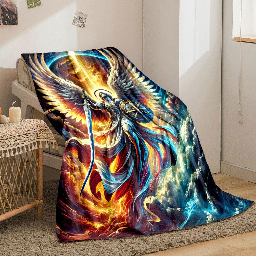 Archangel Sword Shield Bedroom Blanket for Livingroom Couch Lunch Break Soft Throw for Friend's Festival Gift