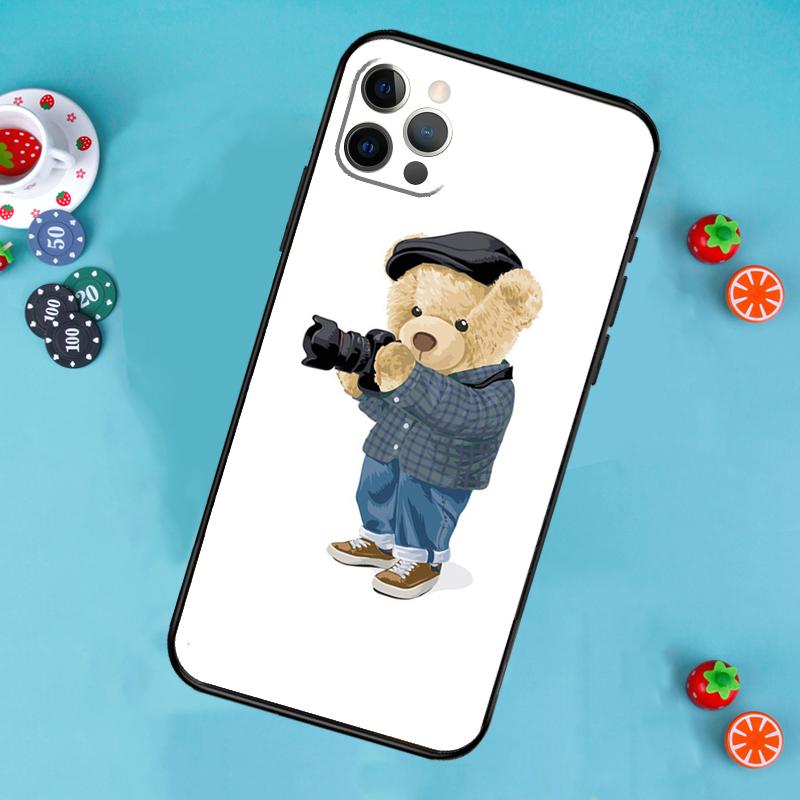 

Cute Bear Cool Doll Phone Case For iPhone 17 Air 14 16 15 11 12 13 Pro Max 12 13 mini 15 16 Plus 16e Cover Funda iPhone 11Pro MAX