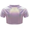 Girls Jazz Dance Top Metallic Short Sleeve Round Neck Crop Tee for Cheerleading Stage Performance