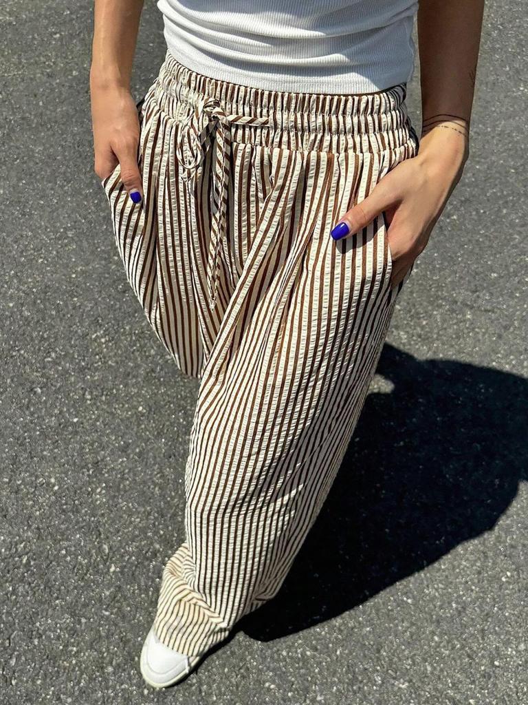 2025 Women's High-Waisted Vertical Striped Casual Straight-Leg Pants