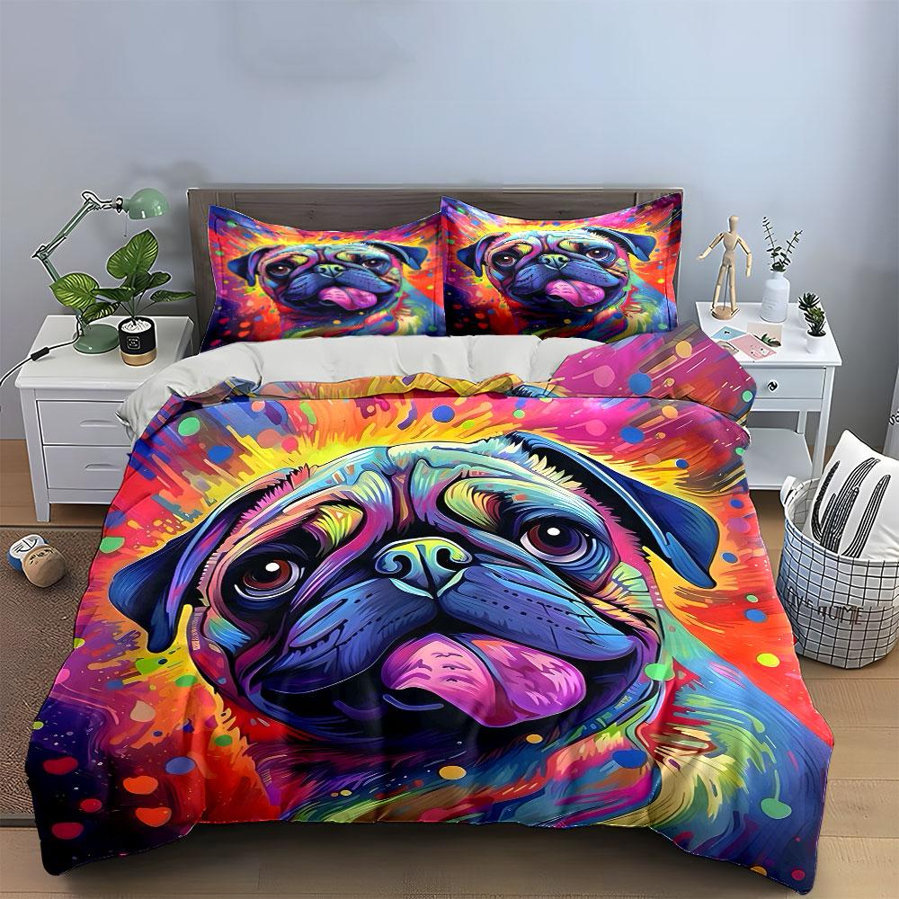 Colorful Pug Splash Art Design Bedding Duvet Cover Set (1*Duvet Cover 2*Pillowcases, without duvet insert)