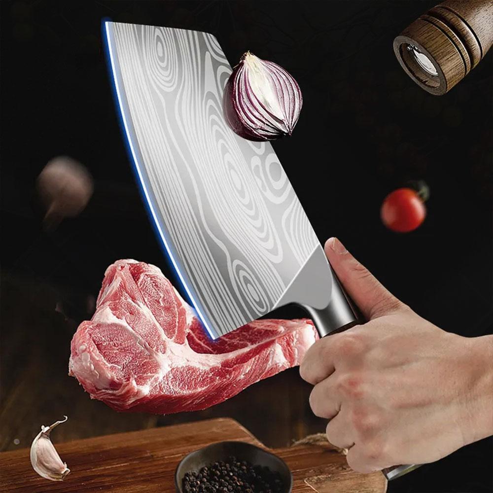 Laser Damascus Stainless Steel Cleaver Knife Wood Handle Kitchen Knives Cleaver Meat Chopping Vegetable Chef Butcher Knife Heavy