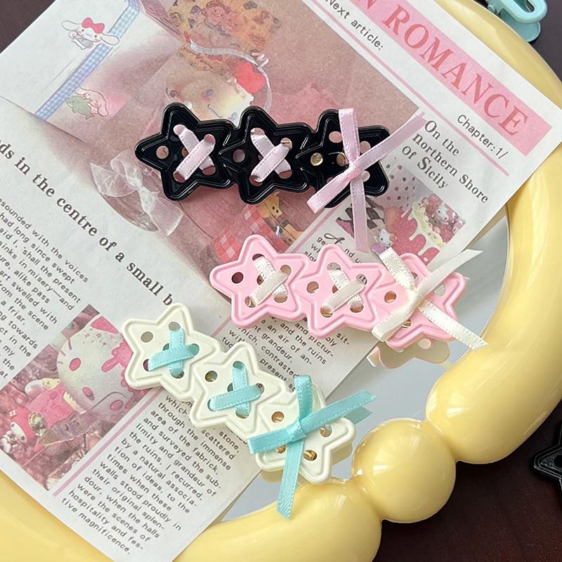 Korean Style Sweet Cool Star Ribbon Bow Hair Clip Cute Fresh Barrettes For Girls Fashion Broken Side Clips Y2K Hair Accessories