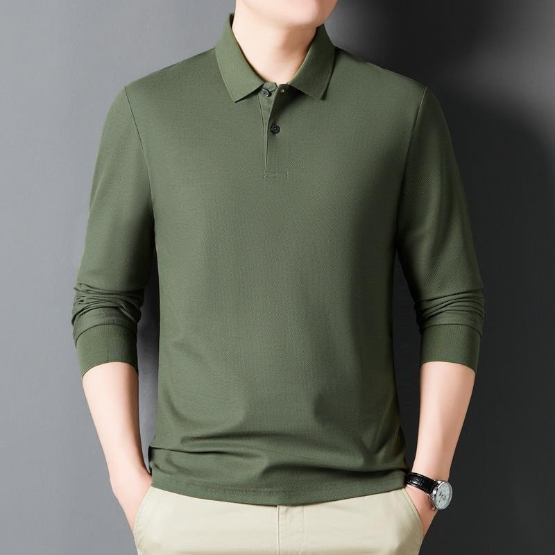 Spring and Autumn Men's POLO Shirt Lapel Premium Sense Long Sleeve Pure Cotton Led Clothes