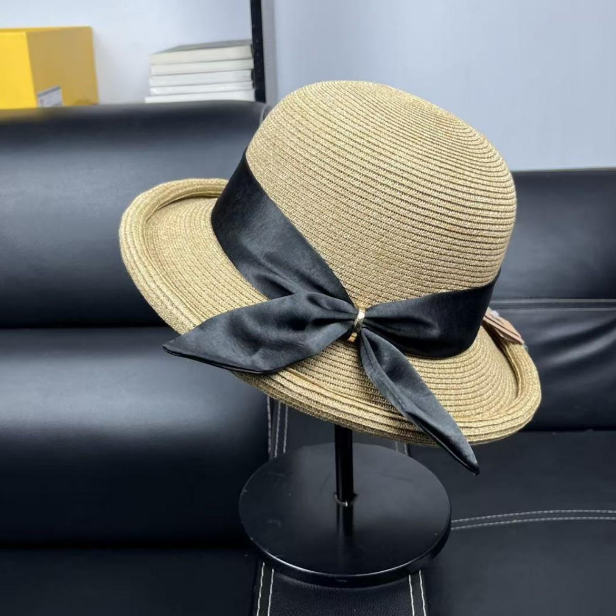 

2026 Upgraded UV Protection French Elegant Straw Hat Women s Sun Single Bow Shade Basin Hat Sunscreen Beach Hat M（55-58cm）