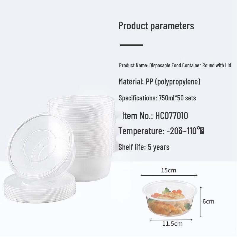 Meiliya Disposable Round Meal Box with Lid
