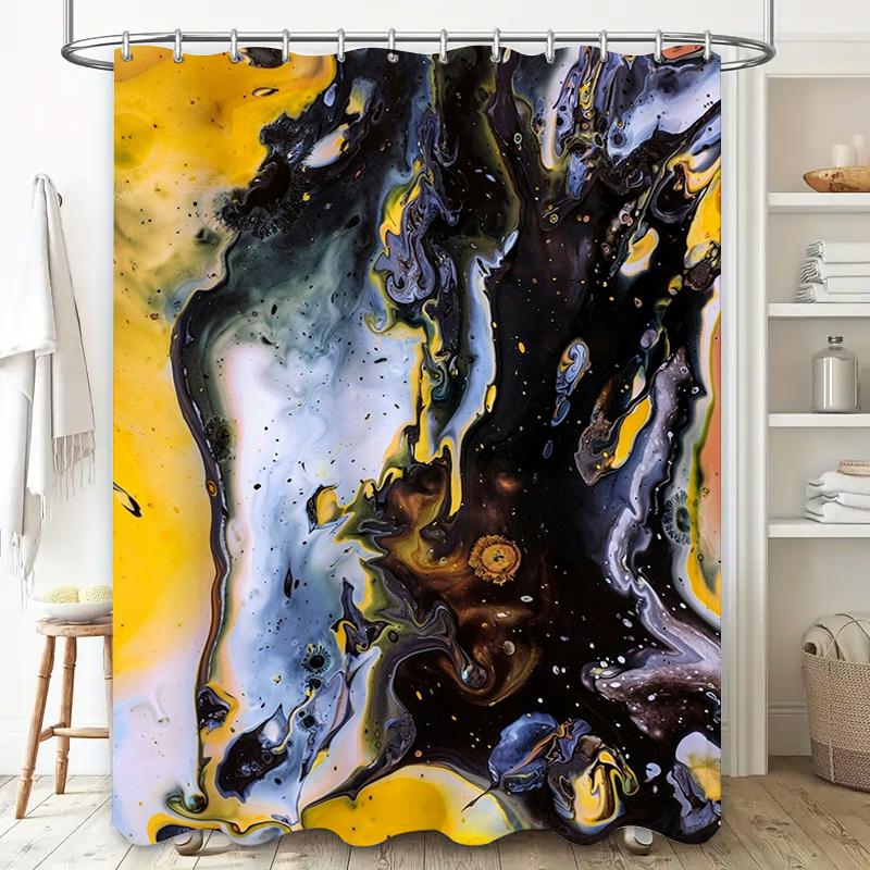 Black and yellow abstract design shower curtain set for bathroom decor modern colorful patterns printed on waterproof polyester