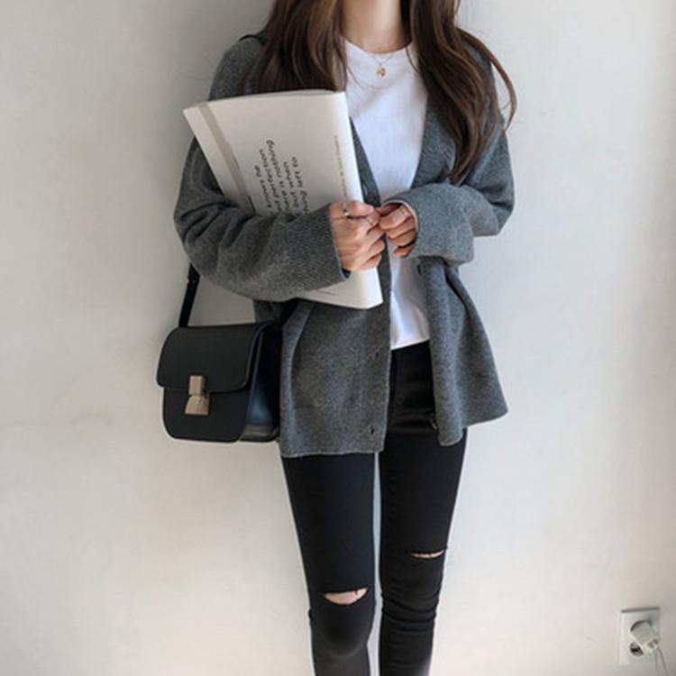 

Свитер-жакет с застежкой-пряжкой, женский, осенне-зимний, новая верхняя одежда, однотонный, тонкий, с круглым вырезом, короткий вязаный кардиган для женщин One size серый