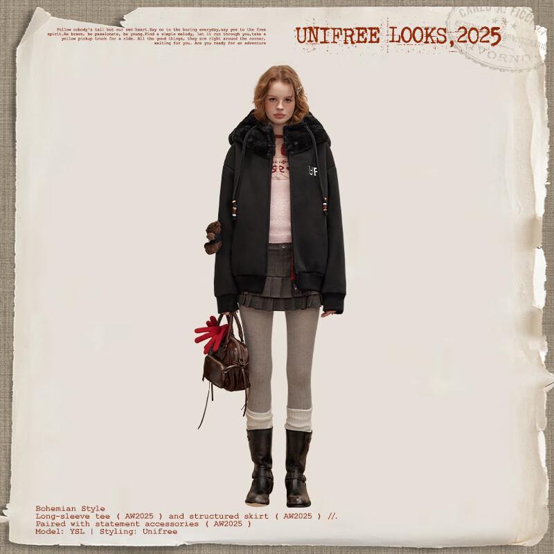 UNIFREE Women's Plush Spliced Hooded Winter Jacket