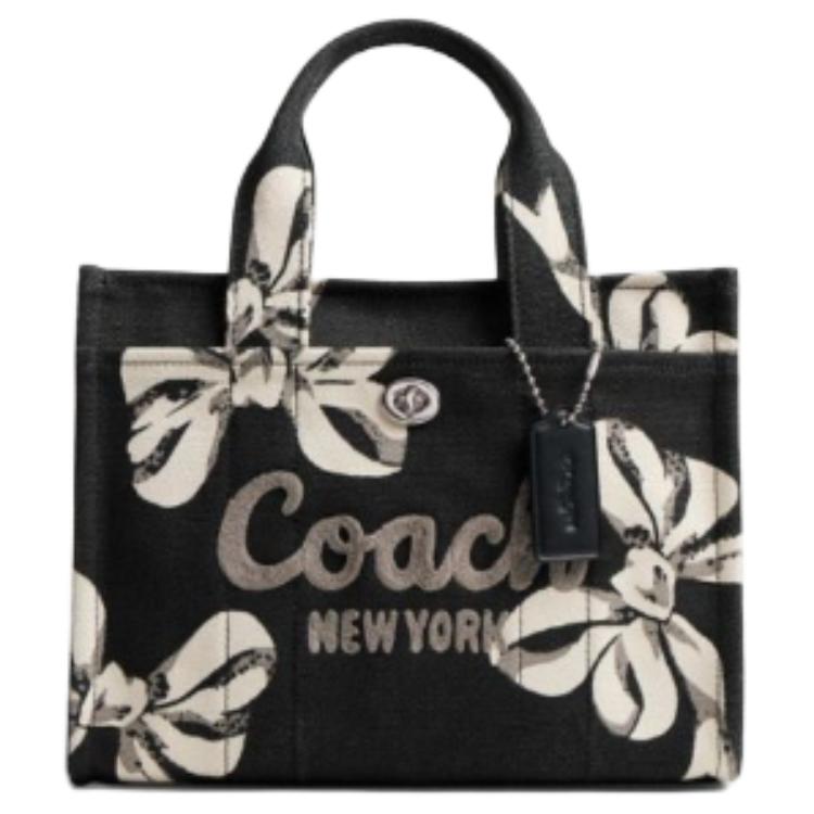 Coach Cargo 26 Top Zip Closure Tote Bag Shopping Bag Shoulder Crossbody Bow Print Fabric Handbag Medium Women Tote Black CY842-LHBLC