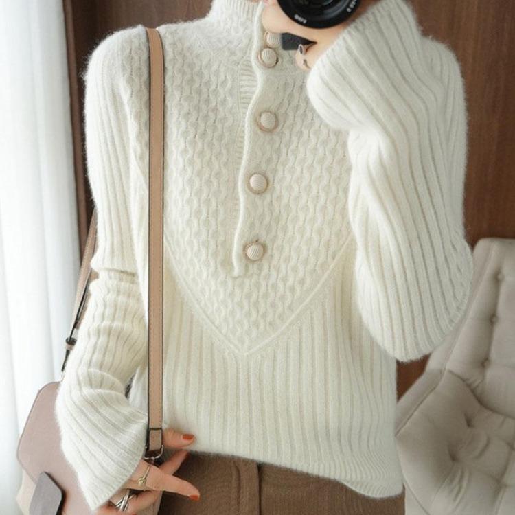 

Warm Knitted Sweater Women Thickened Oversized Top Long Sleeve Stretchy Autumn Winter S білий