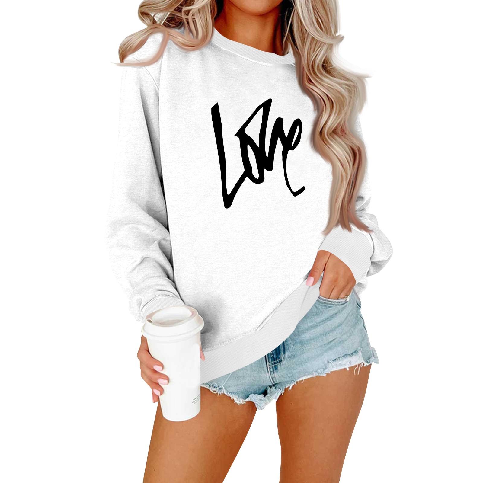 

Женская модная повседневная толстовка с длинными рукавами и круглым вырезом с принтом ко Дню святого Валентина XL белый