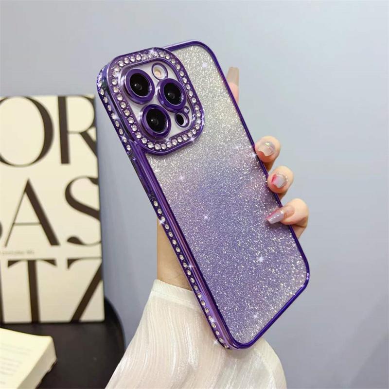 

Роскошный модный мягкий чехол из ТПУ с градиентом и бриллиантами для iPhone 14 13 12 11 Pro Max с гальваническим противоударным чехлом для iPhone 14 13 12 11 iPhone 14 Pro Max фиолетовый