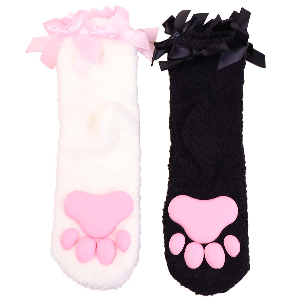 Kitten Claw Cat Paw Plush Socks Paw Pads Bowknot Warm Socks Kawaii 3D Cat Paw Socks  Winter Wear