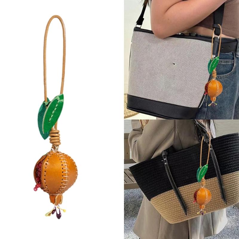 Sophisticated Pomegranate Shape Genuine Leather Charm Accessory for Car and Bag Decoration with Multiple Color Options