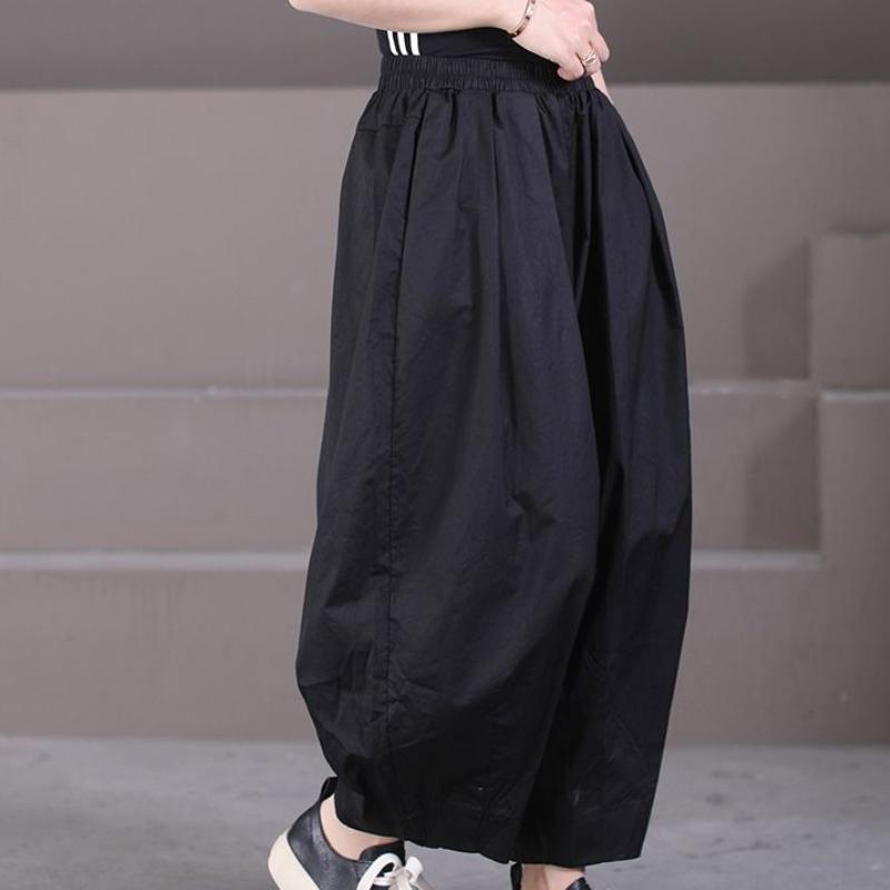Letní volné kalhoty plus size v korejském stylu pro ženy, umělecké se stahováním u kotníků, jednobarevné, délka 9/10, lampionové kalhoty