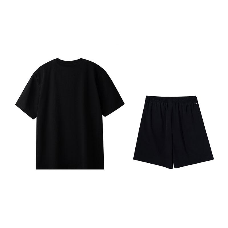 Li Ning Vielseitiger Mode Lockerer Atmungsaktiver Kurzarm Bequeme Shorts Lässiger Sportanzug Herren Anzug Schwarz W775-3+V236-1