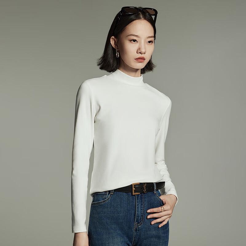 Chuyu Women's Warm Embroidered Semi-High Collar Base Layer T-Shirt