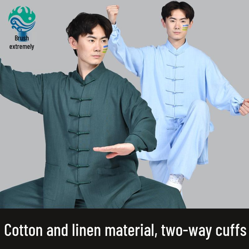 Unisex Cotton Linen Tai Chi Performance Suit - New Chinese Style Long Sleeve Wushu Practice Outfit