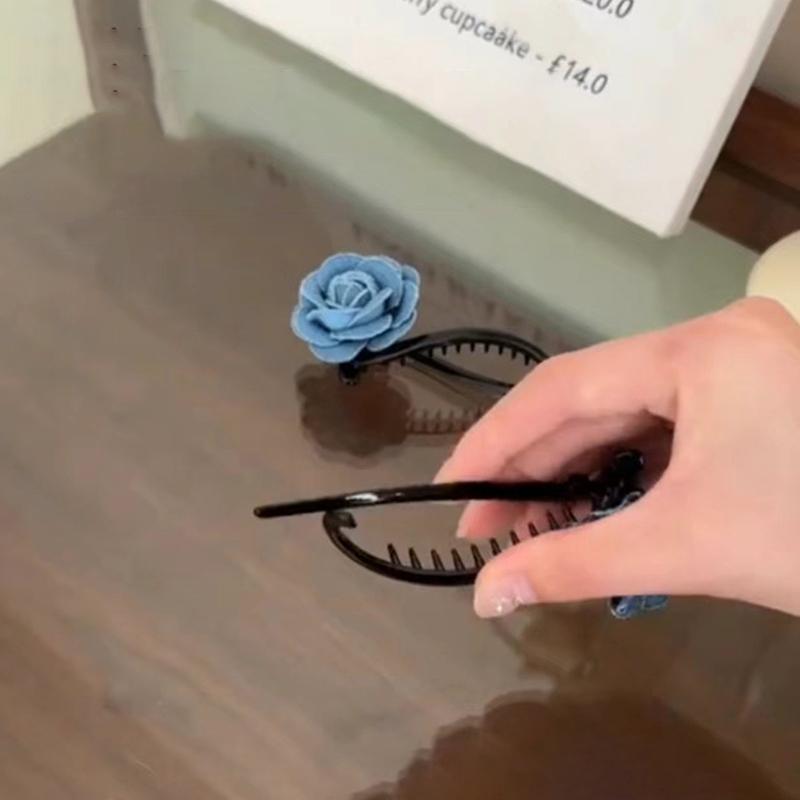 Modrá džínová květina horizontální klip sladká cool pokrývka hlavy twist klip gumová šňůrka dívčí klip knoflík vlasové doplňky