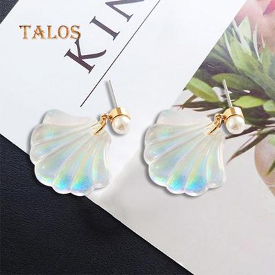 Résine colorée sirène arc-en-ciel Imitation perle coquille femmes boucles d'oreilles cadeau Suspension