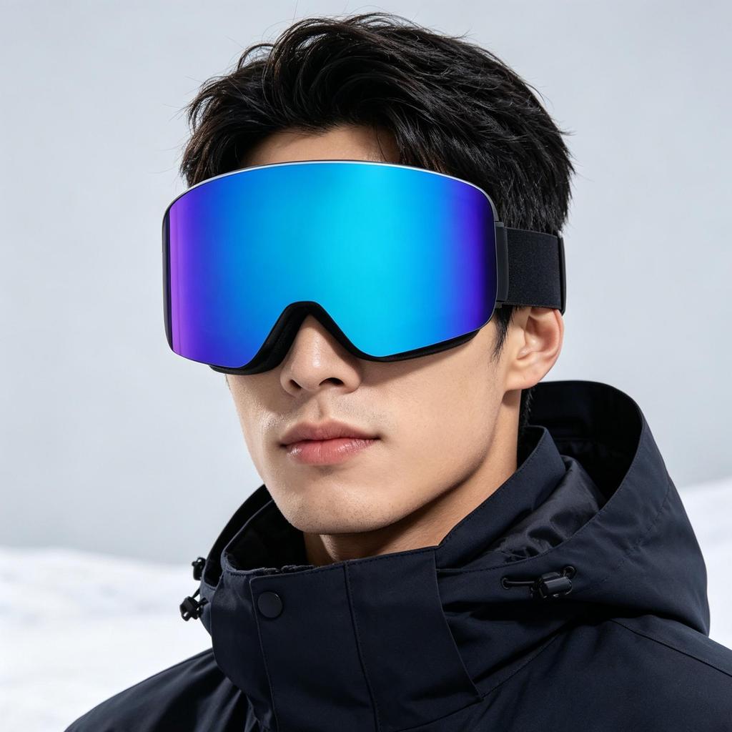 Anti-Fog Double-Layer Ski Goggles Soft Thermoplastic Polyurethane Frame Polycarbonate Night Vision Lens Dual Frame Velvet Elastic Strap