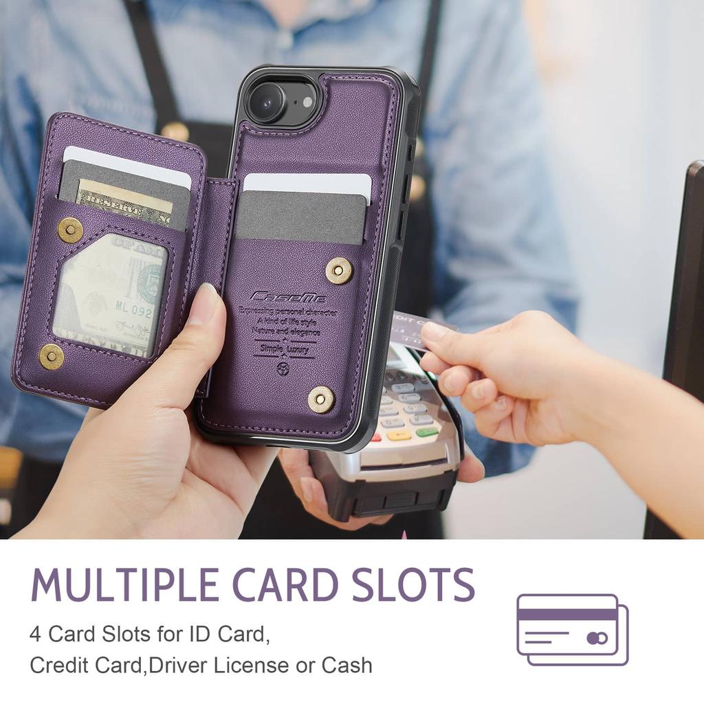 For iPhone 17e 16e Wallet Case PU Leather Flip Cover RFID Blocking Card Holder Magnetic Clasp Kickstand Shockproof Phone Case