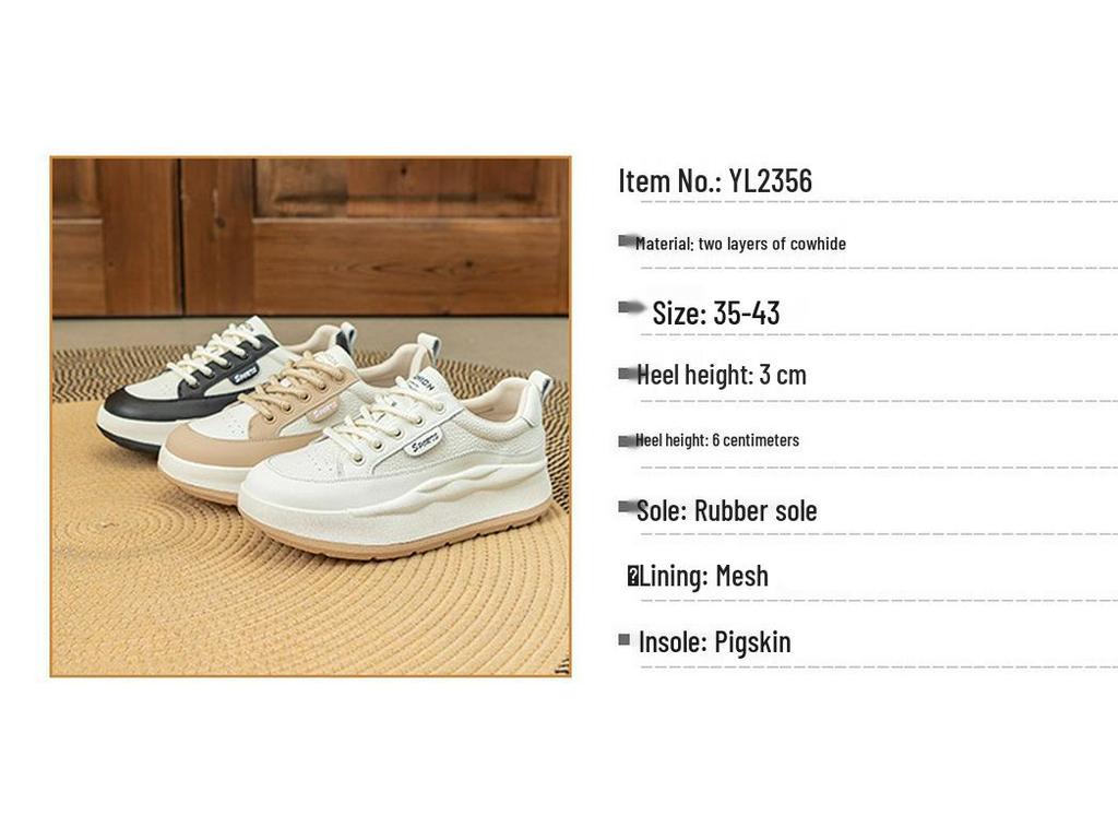 2024 Wiosna Damskie Białe Retro Buty Skate z Grubej Podeszwy ze Skóry Naturalnej - Wszechstronne, Płaskie, Casualowe Sneakersy Plus Size