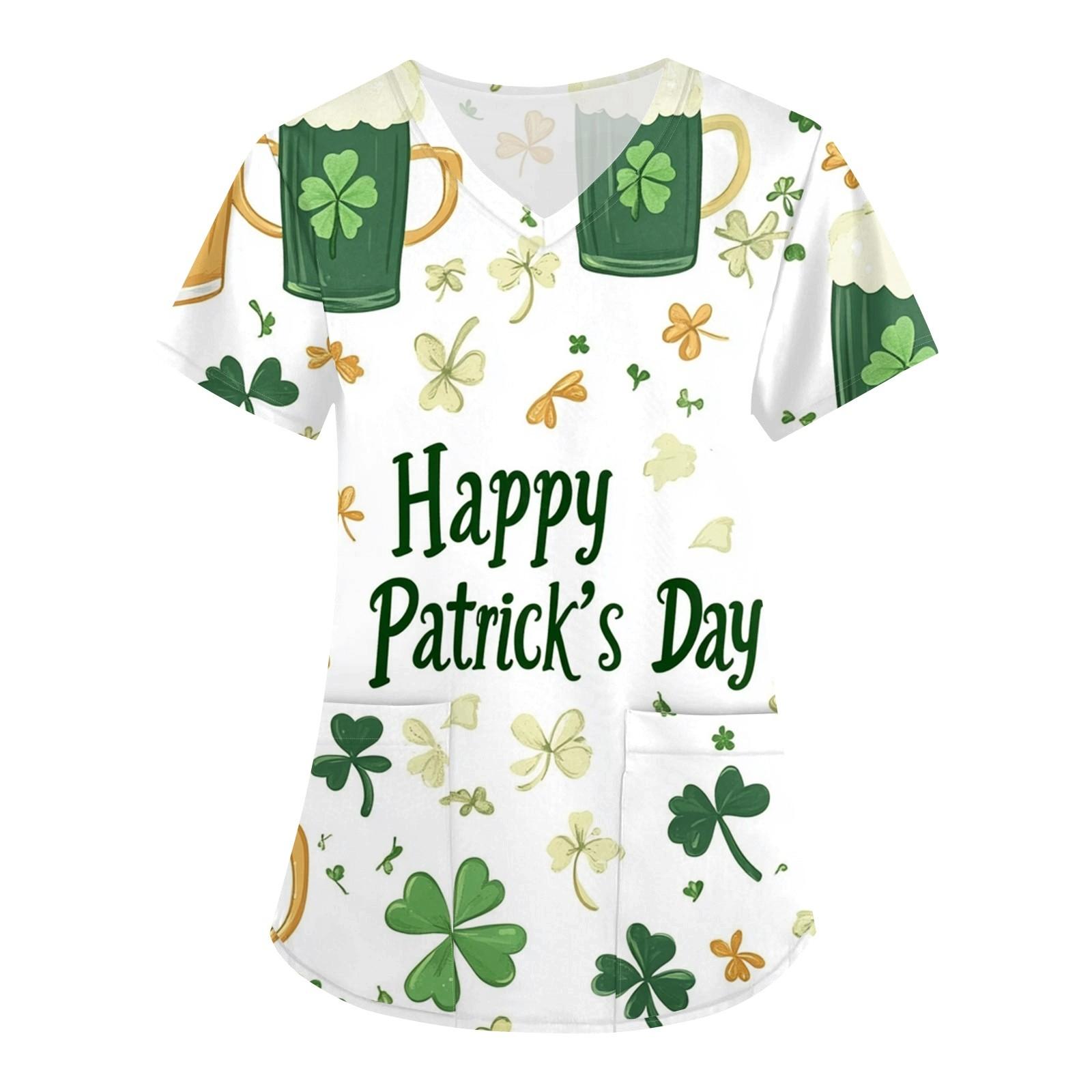 

Женская модная рабочая одежда с V-образным вырезом, короткими рукавами и карманами. Верхняя одежда с принтом Патрика XL белый