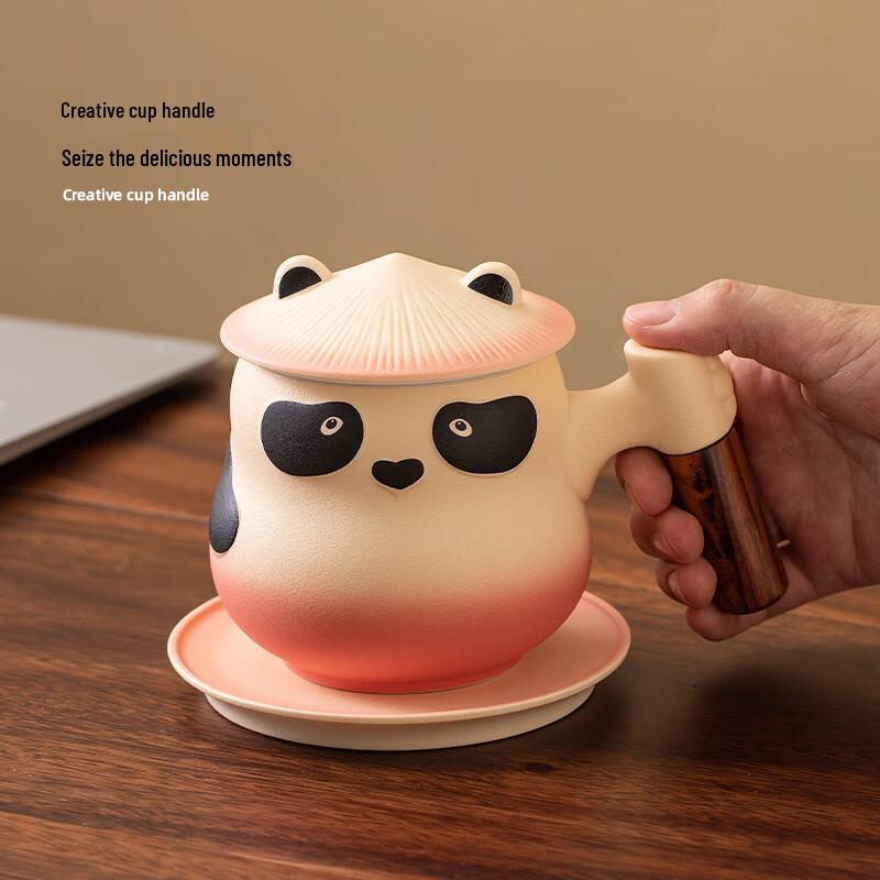 TLAKEHO Panda Tea Infuser Ceramic Mug with Coaster