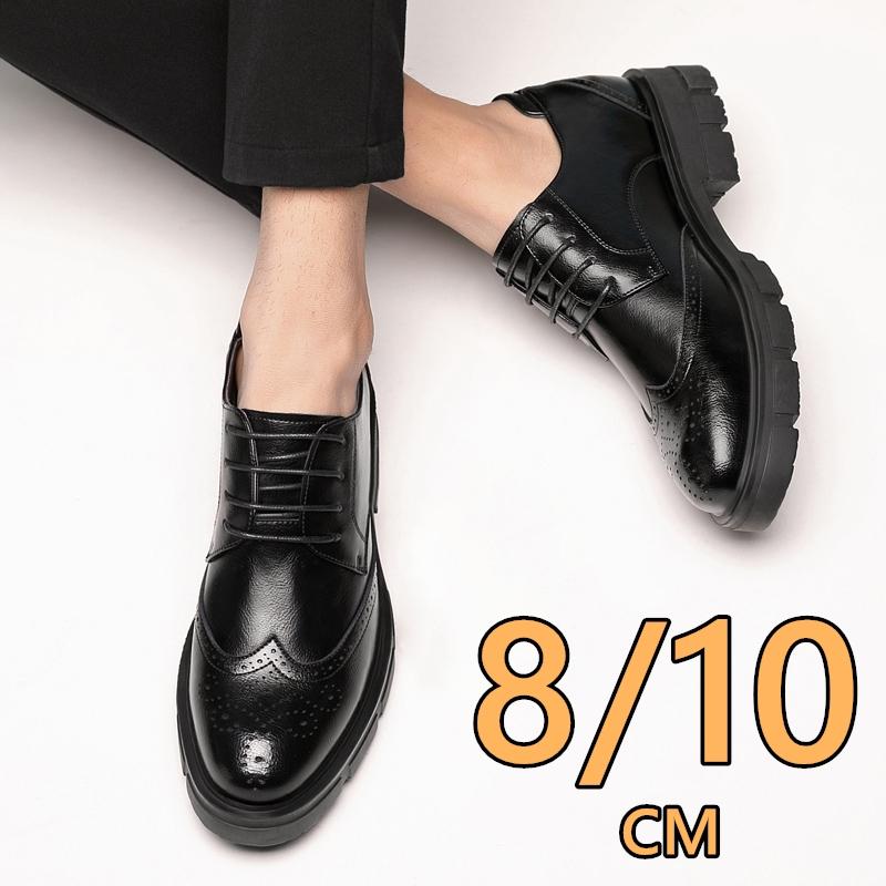 Men Genuine Leather Brogue Dress Shoes 8cm/10cm Height Increase Elevator Business Formal Shoes Thick Sole Office Casual Oxfords
