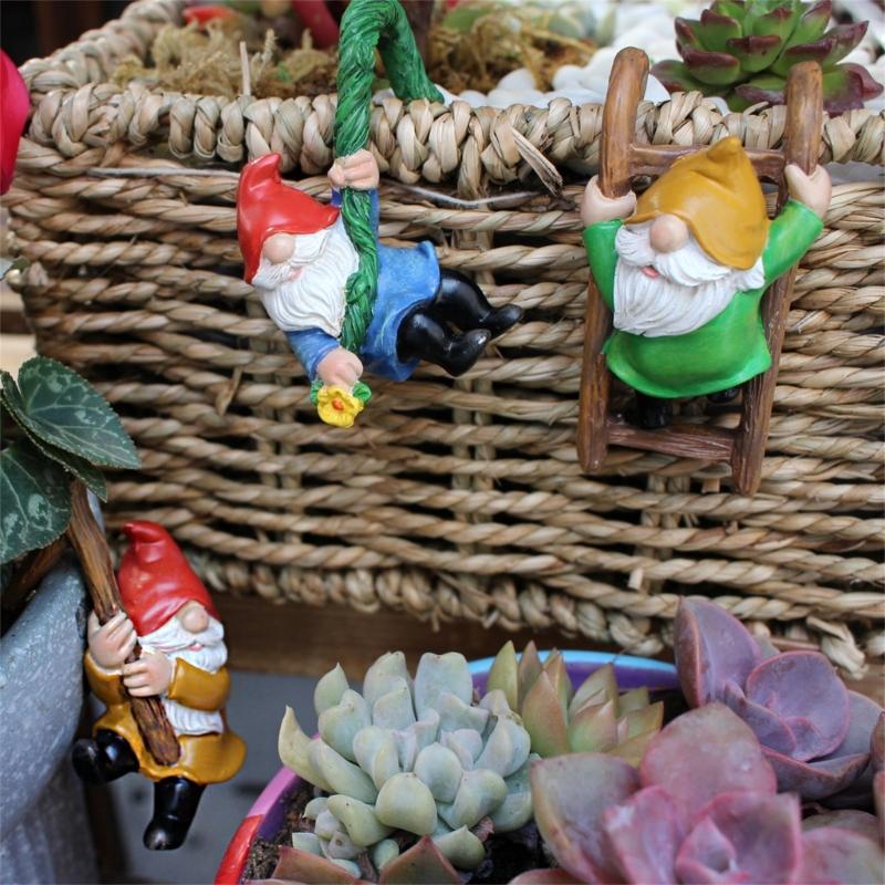 3PCS Flower Pots Ornaments Cartoon Gnome Resin Figurines Decoration Gift Flower Pots Decors for Home School Office