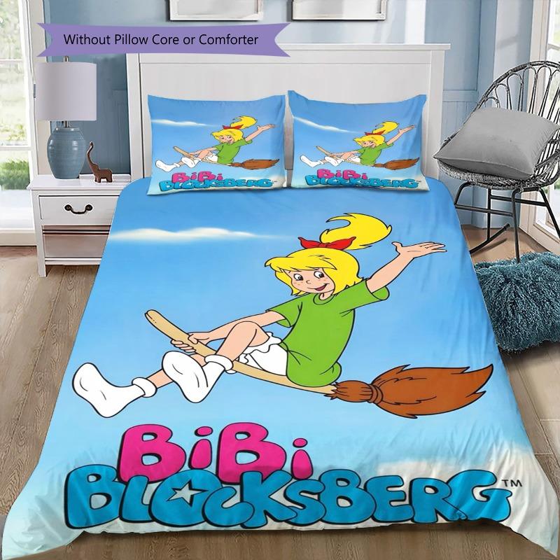 Bibi Blocksberg Cartoon Duvet Cover Set, Cute Witch Bibi & Papa Print Kids Bedding With 2 Pillowcases, No Comforter, Bedroom Decor Gift