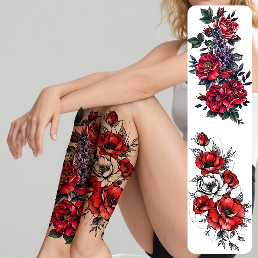 Florals Fake Tattoo Rose Flowers Temporary Tattoos 2 Sheets For Women Girls Watercolor Waterproof Accessories