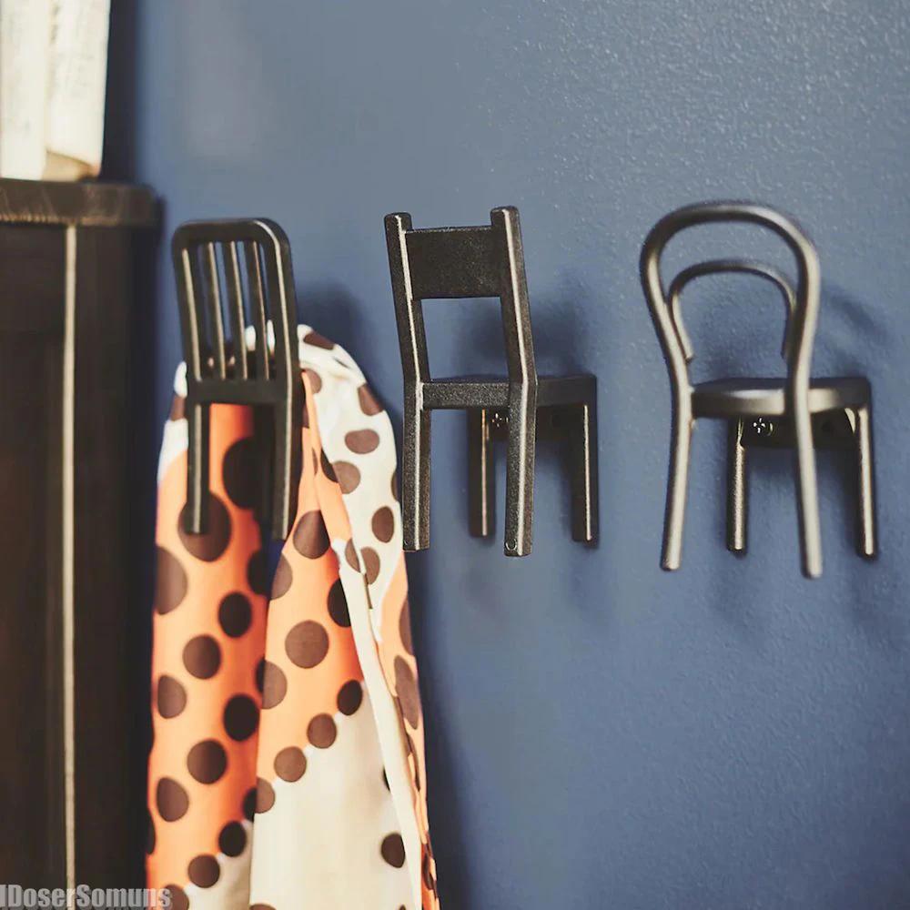 

3PCS Chair Shape Storage Hooks Wall Hanging Keychain Holder Drilling Key Storage Keychain Base Vintage Home Decor Gift