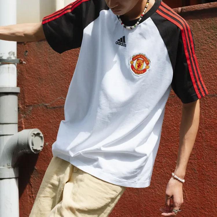 Adidas Manchester United Casual Sport Round Neck Colorblock Short Sleeve T-Shirt Men Tops White H64070
