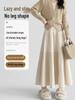 Korean Style Woolen Pleated A-line Skirt: High Waist, Hip-Covering, Draped Half Skirt for Women, Autumn/Winter Fashion.