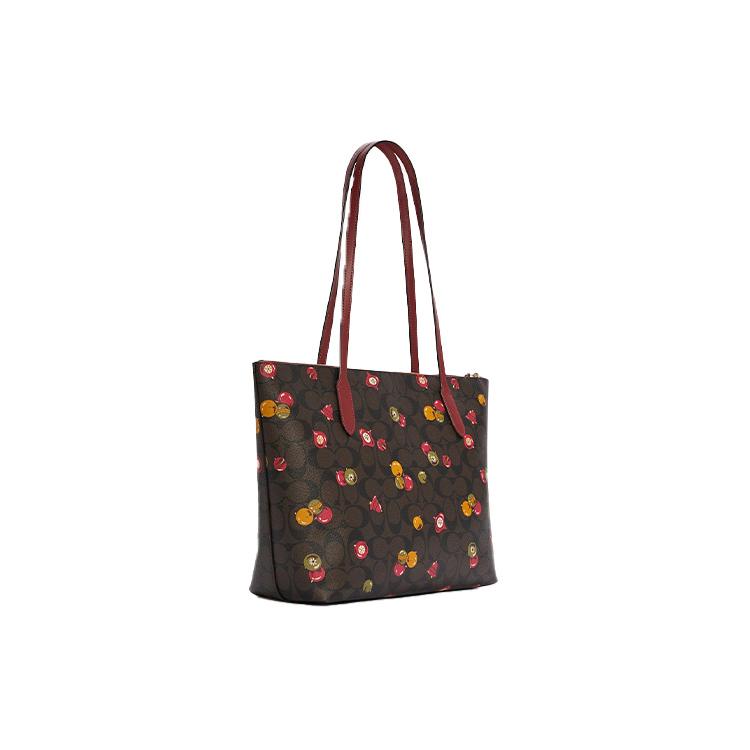 New COACH Zip Top Tote Recycled Eco Friendly Material Canvas With Leather Tote Handbag, Shoulder Bag Women's C7254-IMOSN