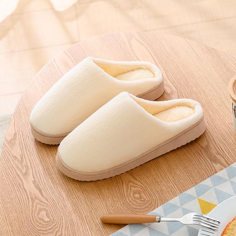 Winter Coral Fleece Home Slippers - Warm, Solid Color, Half Heel, Unisex Cotton for Women