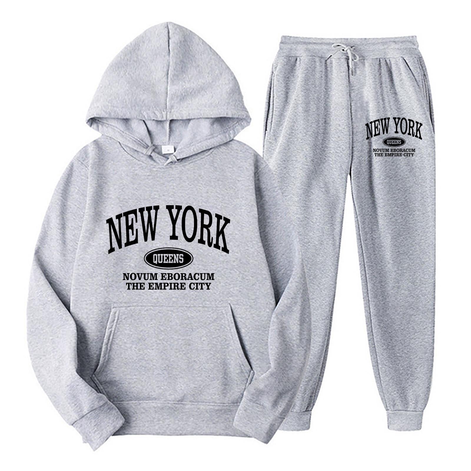 Мужской комплект из худи и штанов Модный с принтом Двухкомпонентный Повседневный Спортивный костюм S светло-серый