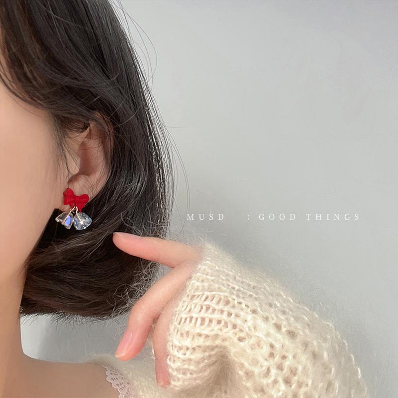 Mousse Christmas Red Bow Bell Clip-On Earrings for Girls