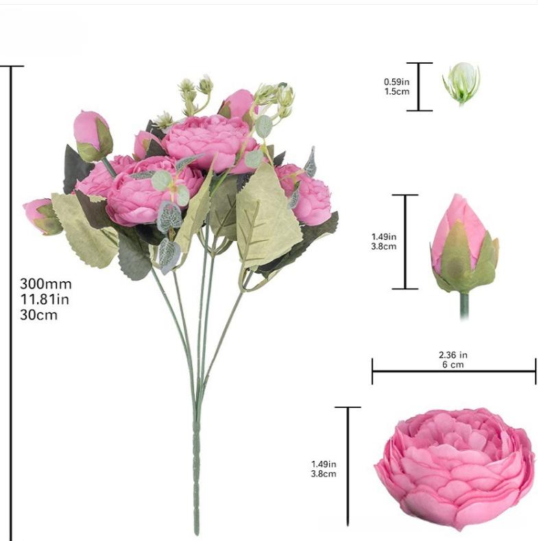 Rose Pink Bouquet Peony Artificial Flowers for Bride Wedding Home Decoration Faxu Flowers